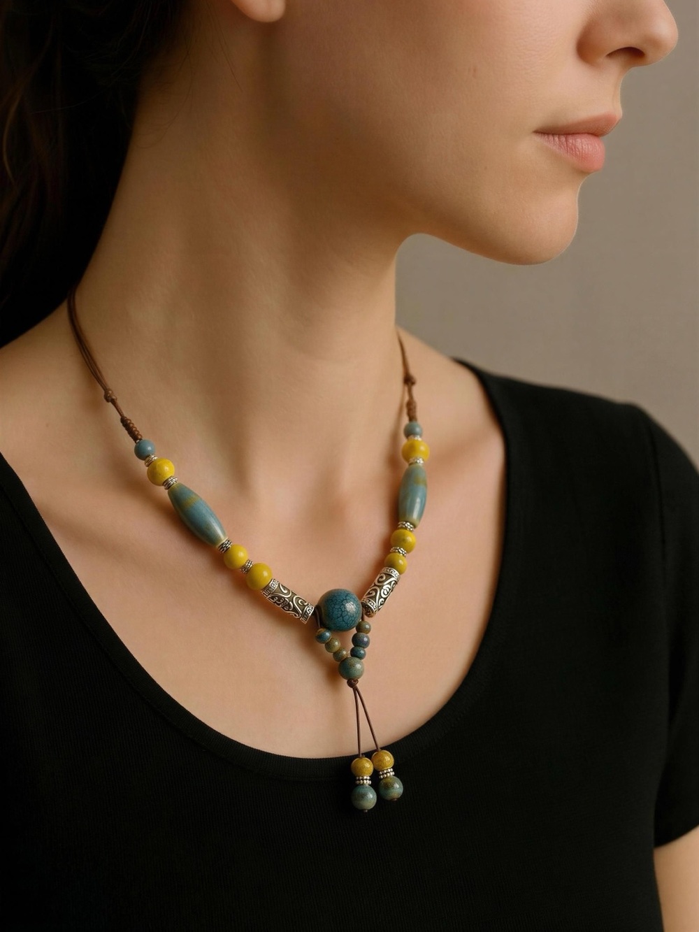 ON SALE GOING FAST!! Turquoise & Yellow Bead Necklace - Women Jewelry